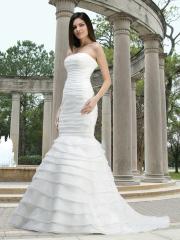 Organza Mermaid Gown with A Strapless Neckline and Horizontal Layers Throughout The Dress