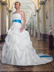 Satin Strapless Gown Waistline Accented With Self-Tie Sash and Brooch Wedding Dress