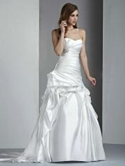 Strapless Satin Bridal Gown Features Sweetheart Neck Pick Up Skirt and Brooch Wedding Dresses