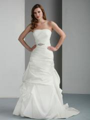 Strapless Taffeta Wedding Gown with Pick Up Skirt Brooch In Front Wedding Dress