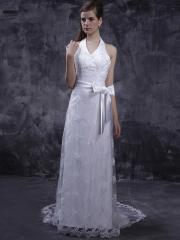 A Fabulous Ivory A-Line With Halter Neckline in Sweep Train Wedding Dress