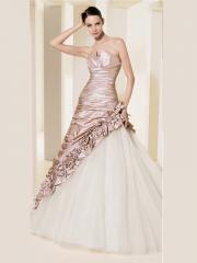 A-Line Adorned with Strapless Neckline with Shirring Wedding Dress