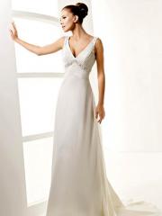 A-Line Chiffon V-Neck with Empire Slim Column Skirt and Chapel Train Wedding Dress