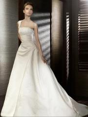 A-Line One Shoulder Neckline with Lace Bodice Decoration Elegant Wedding Dress