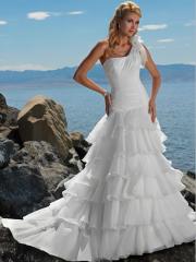 A-Line Organza Wedding Dress with Sheer One Shoulder And Pleated Bodice