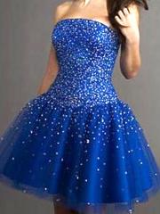 A-Line Royal Blue Tulle Strapless Neckline Sleeveless Sequined Short Cocktail Dress