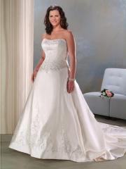 A-Line Satin Embroidery Shirring Cathedral Train Wedding Dress