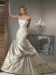A-Line Satin Strapless Wedding Dress with Ruffles Bustier and Bubble Pick Up