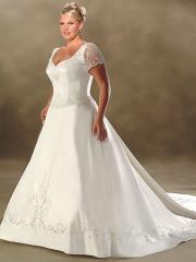 A-Line Short Sleeves Sweetheart Neckline Embroidery Wedding Dress