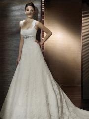 A Line Silhouette Beaded in Chapel Train Custom Made Wedding Dress