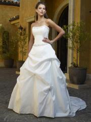 A-Line Strapless Button Satin Taffeta Wedding Dress