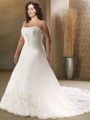 A-Line Strapless Neck Floor-Length Skirt with Semi-Cathedral Train Nuptial Gown