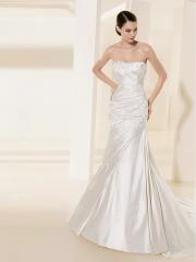 A-Line Strapless Neckline Embroidery Satin Beautiful Wedding Dress