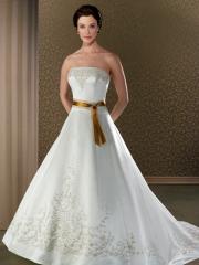 A-Line Strapless Satin Belt Wedding Dress