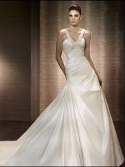 A-Line V-Neck Beaded Ruffled Bodice Custom Made Wedding Dress