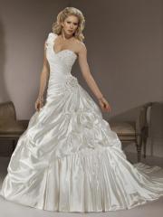 A-Line Wedding Dress With Floral One Shoulder And Asymmetrical Pick Up