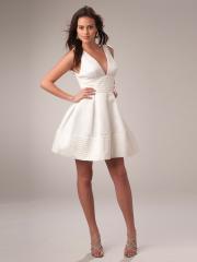 A-Line White Satin V-Neck Neckline Sleeveless Short Homecoming Dress