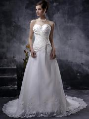 A-Line White with Tight Bodice in Chapel Train Wedding Dress