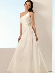 A-Line With One-Shoulder Neckline and Embroidery Embellishment Wedding Dress
