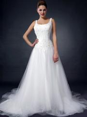 A-Line With Pure White Scoop Neckline Wedding Dress