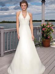 A-Line With V-Neck and Halter in Satin Fabric Wedding Dress