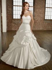A Satin Fabric with Sash Embellishment in Chapel Train Pure White Wedding Dress