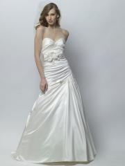 A-line Skirt Style Sweetheart Ruffled Bodice Floral Satin Wedding Dress with Sweep Train