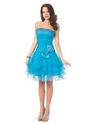 A-line Strapless Sequined Trim Dropped Waist Bow Ornament Ruffled Skirt Homecoming Dresses