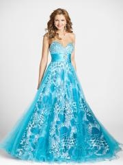 A-line Strapless Sweetheart Beaded Bodice Print Satin Blue Organza Quinceanera Dresses
