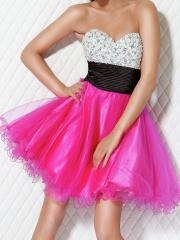 A-line Strapless Sweetheart Neckline Sequined Bodice Flowing Skirt Homecoming Dresses