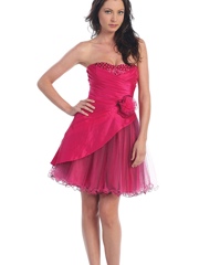 A-line Style Strapless Empire Waist Taffeta Tulle Mini Skirt Prom Dresses