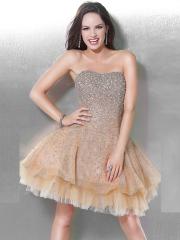A-line Style Strapless Neckline Sequins Overlay Mini Flowing Skirt Prom Dresses