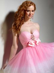 Adorable Ombre Pink Tulle Strapless Beading and Bow Tie Embellishment Prom Dresses