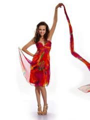 Adorable Spaghetti Strap Neck Knee-Length Short Sheath Multi-Color Printed Dress with Shawl