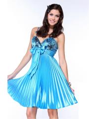 Adorable Spaghetti Strap Neck Short Length A-Line Blue Sequined and Satin Homecoming Dress