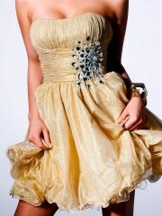 Adorable Strapless Champagne Short Length Sheath Rhinestone Embellished Party Outwear