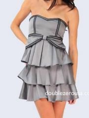 Adorable Strapless Silver Multi-Tiered Taffeta Sheath Bow Tie Front Homecoming Dresses