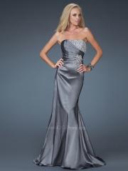Adorable Strapless Silver Silky Satin Floor Length Mermaid Style Beaded Celebrity Gown