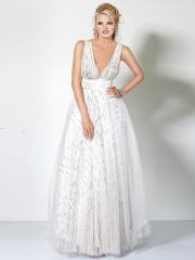 Affordable Plunging V-Neck A-Line White Chiffon Floor Length Sequined Wedding Guest Wear