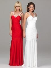 Affordable V-Neck Column Floor Length Red or White Chiffon Zipper Back Bridesmaid Dresses