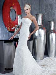 All Over Lace Gown With Modified Sweetheart Strapless Neckline Rouched Satin Band Dress