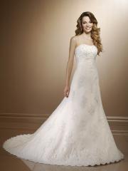 All-Over Lace Strapless A-Line Gown in Chapel Length