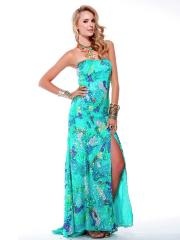 Alluring A-line Strapless Neckline Sequined Accented Plentiful Print Evening Dresses