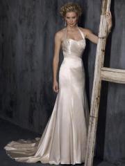 Alluring Halter Strapless Satin Panel Empire Gown in Chapel Length