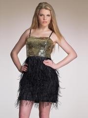 Alluring Two-tone Sequined and Feather Spaghetti Straps Neckline Exquisite Prom Dresses