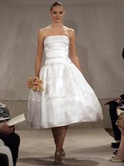 Amazing Ball Gown Strapless Tea Length Satin Wedding Dress