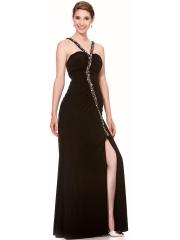 Amazing Black Silky Chiffon Halter Sequined Strap Slit Skirt Celebrity Gown 2012