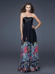 Amazing Floor Length Sheath Style Satin Bodice and Printed Skirt Bridesmaid Gowns