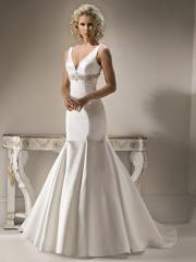 Amazing Mermaid Satin Wedding Dress with Front Deep V-Neck and Bow Back