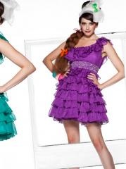 Amazing One-Shoulder A-Line Purple Ruffled and Tiered Beaded Homecoming Outwear